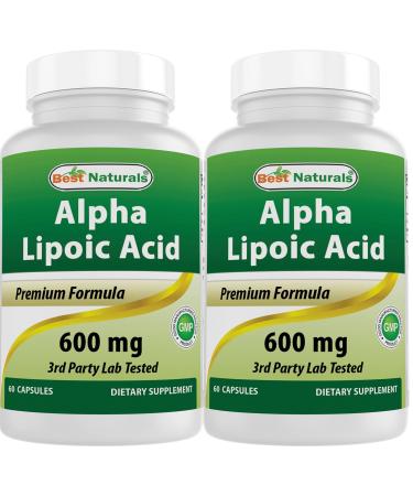 Best Naturals Alpha Lipoic Acid 600 mg 60 Capsules - ALA Powerful Antioxidant (60 Count (Pack of 2))