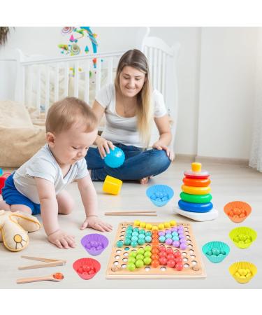 Qooloo Wooden Clip Board Game - Montessori Toys for Kids 3-5 | Color Sorting & Stacking Puzzle - Buy Online on GoSupps.com