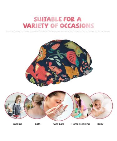 Cute Forest Animals Printing Shower Cap - Reusable & Waterproof for Women | Double Layer Bathing Hair Cap for Spa & Salon - Buy Online on GoSupps.com