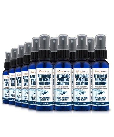 BodyJ4You Piercing Aftercare Saline Cleanser Spray | Gauges Ear Lobe Nose Lip Nipple Navel Belly | Wash Natural Care Treatment Solution Mist | Tea Tree Aloe Sea Salt | (Case of 24x60ml)