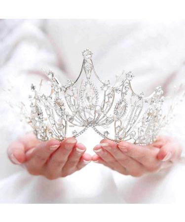 Catery Silver Baroque Queen Crowns and Tiaras Crystal Pearl Bride Wedding Queen Crowns Brides Rhinestones Tiaras for Festival Decorative Princess Tiaras Hair Accessories for Women and Girls (Silver)