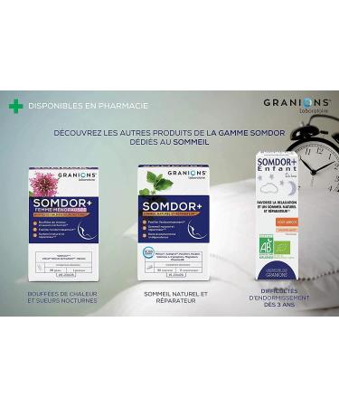 GRANIONS MELATONIN SOMDOR+ ADULT SLEEP - SLEEPING AND HOURLY OFFSET - Sleep and Relaxation - Melatonin 1mg - Valerian Hops Hawthorn Passionflower - 15 Tablets - Made in France - Buy Online on GoSupps.com