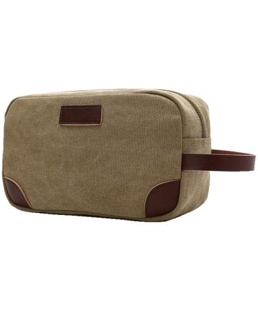 IBLUE Toiletry Bag Leather and Canvas Travel Dopp Kit Bathroom Shaving Organizer for Men&Women Travel Accessories,B03 (KHAKI)