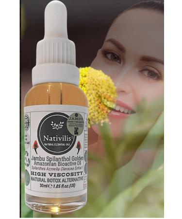 Nativilis Jambu Spilanthol Golden Amazonian Bioactive Oil - Spilanthes Acmella Oleracea Extract - High Viscosity - Better Skin Penetration 100% Natural - Botox Alternative - Copaiba properties - 30 ml