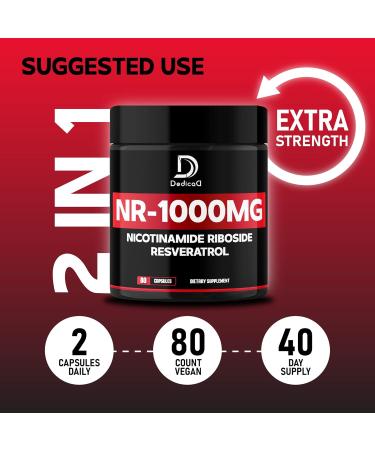 DEDICAD NAD Supplement with Nicotinamide Riboside and Trans Resveratrol - NR for Men & Women - 80 Capsules - Buy Online on GoSupps.com