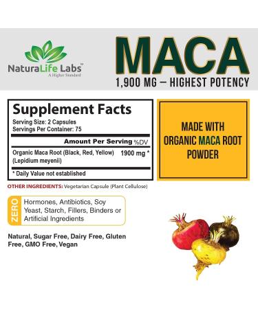 NaturaLife Labs Organic Maca Root - 150 Capsules | Boost Energy & Wellness - Buy Online on GoSupps.com