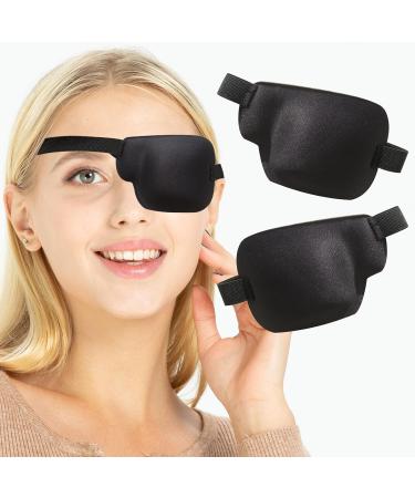 2Pcs 3D Eye Patches for Adults Adjustable Medical Eyepatch for Lazy Eye Large Black(Left and Right)