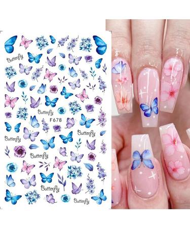 Blue Butterfly Nail Art Stickers Decals - 6 Sheets Self Adhesive Manicure Tips for Women and Girls - Buy Online on GoSupps.com