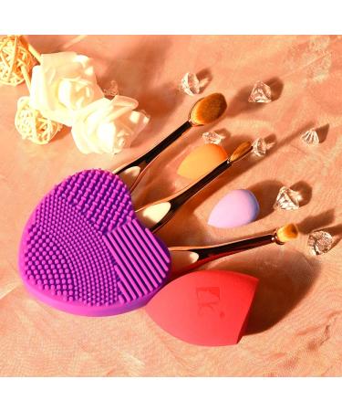 Dolovemk Oval Foundation Brush & Silicone Cleaning Pad Quick Makeup Brush Cleaner & Mini Sponge for Eyes & Nose - Buy Online on GoSupps.com