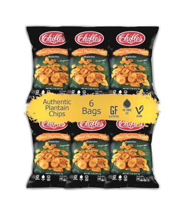 Chifles Sweet (Maduro) Plantain Chips (6-pk) - No Added Sugar - Wholesome & Crunchy Snack - 30-40% less fat than traditional potato chips | Gluten Free, Nut Free, Vegan, Kosher | 5oz Multi-Serve Bags Sweet 5 Ounce (Pack of 6)