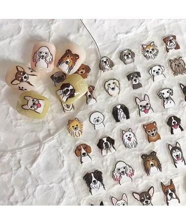 Cut Dog Nail Stickers Retro Relief Funny Little Dog Nail Art Stickers Cartoon Animal Head Three-Dimensional Nail Decals with Teddy Husky Dubin Designs for Women Girls Nail Art