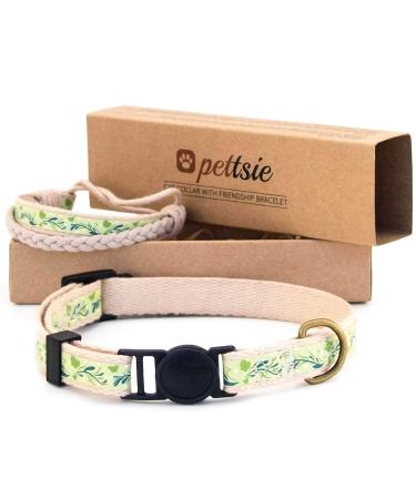 Pettsie Cat Collar Breakaway & Matching Friendship Bracelet, Eco-Friendly Gift Box, D-Ring for Accessories, 100% Cotton for Extra Safety & Comfort, Easy Adjustable Green