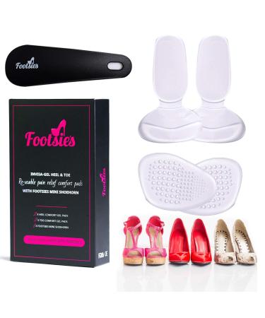 Footsie's Premium Gel High Heel Cushion Inserts for Foot Pain. The Complete Ankle Heel and Ball of Foot Pain Relief Package