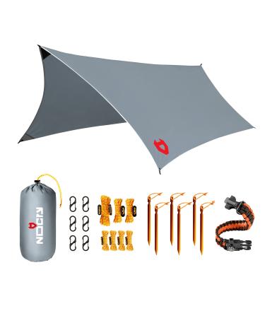 Rain Fly by NoCry 12x10 Lightweight Survival Camping Tarp 100% Waterproof Makes a Great Backpacking Tarp or Hammock Shelter Comes in Multiple Colors, Survival Bracelet Included Grey 12X10 Feet Grey
