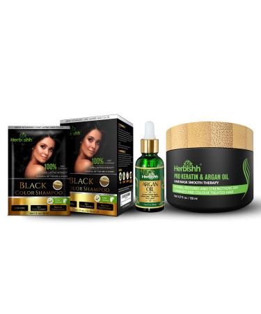 Herbishh Masque capillaire l'argan - Revitalisant et hydratation en profondeur pour des cheveux plus sains pour cheveux tr s secs faibles et stress s sans sulfates sans parab nes (noir) Black