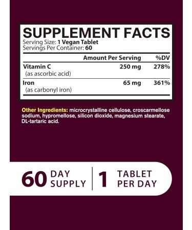 Vitacook 65mg Iron Supplement for Women Men with Vitamin C 250mg + Iron Bisglycinate with Vitamin C B6 B12 Folate - Buy Online on GoSupps.com
