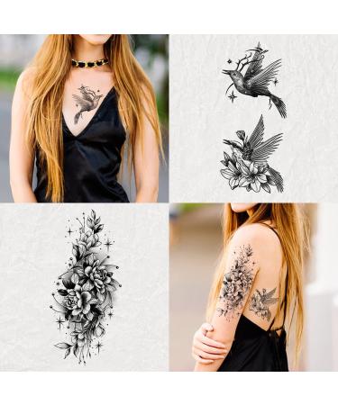 Large Black Flower & Butterfly Temporary Tattoos for Women - 10 Sheets - Buy Online on GoSupps.com