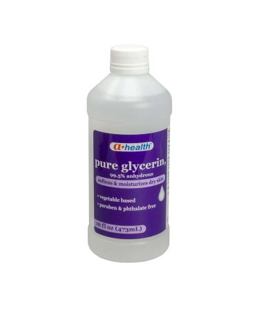 A+Health Pure Glycerin 16 Fl Ounces Softens and Moisturizes Dry Skin Vegetable Based Paraben Phthalate Free Multi-Purpose 99.5% Anhydrous Made in USA