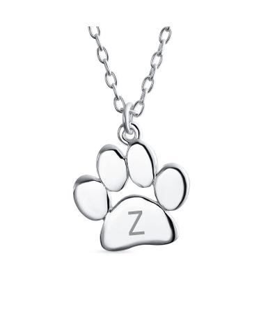 Initialee alphabet a-z petite dog cat pet kitten puppy paw paw pod necklace penny animal jewelry for women teen polished rose yellow gold plates .925 sterling silver adaptable silver z