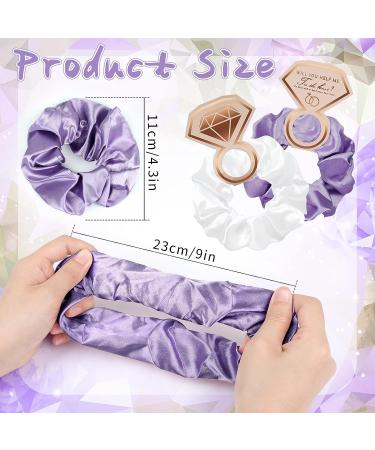 Bridesmaid Satin Scrunchies Set - 8pcs Hair Ties for Wedding Parties & Bridal Shower, Soft Elastic Hair Bands in White and Purple - Buy Online on GoSupps.com