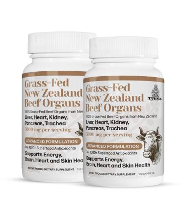 TURNER New Zealand 100% Live-Grass-Fed Beef Organs Complex Supports Whole Body Wellness and Energy with a Powerful Blend of Liver Heart Kidney Pancreas & Trachea Non-GMO 3000mg 360 Capsules
