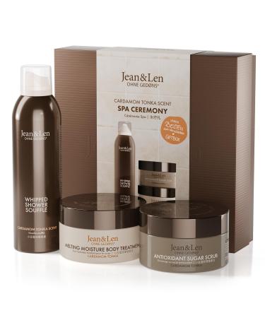 Jean & Len Cardamom and Tonka Spa Ceremony, Gift Box with 3 Body and Mind Products, FSC Certified Box, Vegan