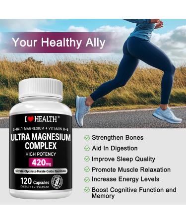 Magnesium Glycinate Complex 420mg with Vitamin B6 High Absorption Magnesium for Sleep, Muscle & Nerve Support Made in USA | Eurofins 3rd-Party Tested Vegan, Non-GMO 120 Capsules - Buy Online on GoSupps.com
