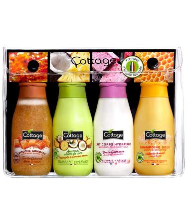 Cottage Travel Kit Shower Scrub + Shower Milk + Moisturizing Body Lotion + Gentle Shampoo 50 ml 4 Units
