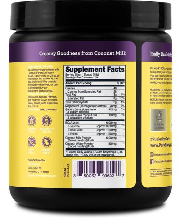 Perk Do Work BCAAs & Hydration Electrolytes Powder - Naturally Sweetened Lemon Tart Flavor 20 Servings with Coconut Water & Milk - International Shipping Available - Buy Online on GoSupps.com