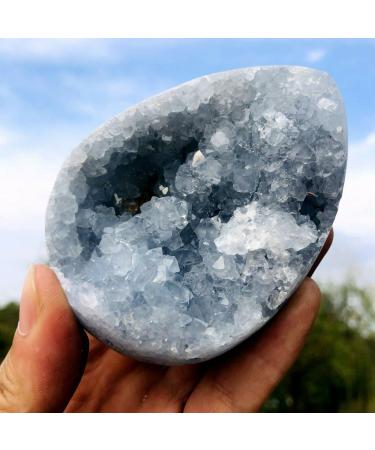 Natural Crystal Rough Natural Beautiful Blue Celestite Crystal Geode Cave Quartz Cluster Egg Specimen Decoration (Size : 380-450g)