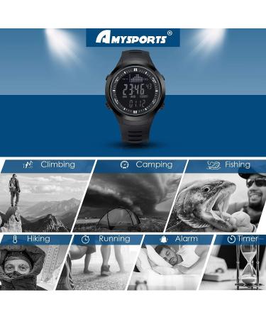 AMYSPORTS Men Outdoor Fishing Watches Waterproof Hiking Digital Watch Sport Altimeter Black Barometer Watch Outdoors Fishing Rugged Strap - Buy Online on GoSupps.com