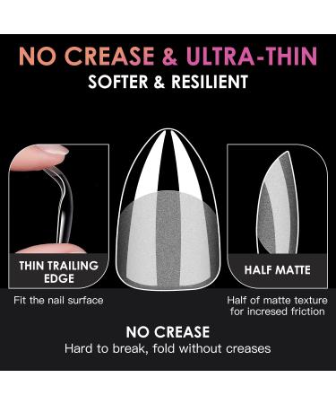 Short Almond Soft Gel Nail Tips - 600PCS Pre Buff Full Cover Half Matte Clear Fake Nails | Melous - Buy Online on GoSupps.com