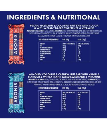 Adonis Mixed Nut Box Keto Bars (16 x 35g) - Vegan & Keto-Friendly Snacks | Gluten-Free & Sugar-Free | 100% Natural Ingredients | Low Calorie, Low Sugar, Low Carb | Perfect for Keto Diet - Buy Online on GoSupps.com