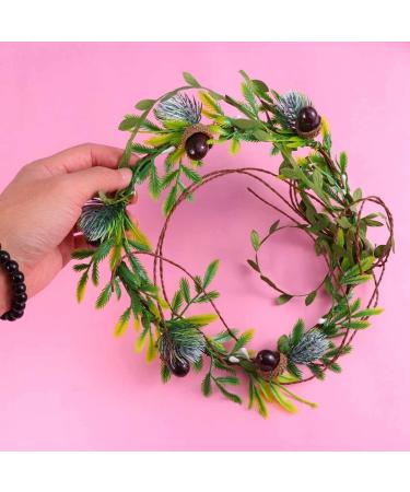 Bridal Pine Cone Headband | Green Leaf Crown & Adjustable Hair Wreath for Christmas - Buy Online on GoSupps.com