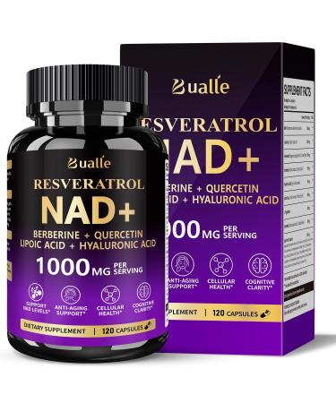 Bualle NAD Supplement Liposomal NAD Resveratrol Supplement Contains Berberine Alpha Lipoic Acid Hyaluronic Acid & Quercetin - Joint Function& Support Anti-Aging NMN Alternative -120 Capsules 120 Count (Pack of 1)