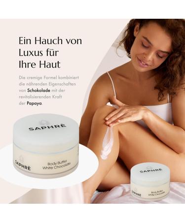 Saphr Body Butter White Chocolate intensively caring body butter with papaya chocolate and shea butter for velvety soft skin 200 ml vegan - Buy Online on GoSupps.com