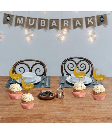 Eid Mubarak Cupcake Toppers 10pcs Eid Acrylic Cupcake Topper Ramadan Cake Decorations Kareem Party Supplies for Muffin Cake Gold - Buy Online on GoSupps.com