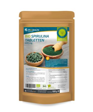 FP24 Health Bio Spirulina 2500 tablets - 400mg per tablet - Plantensis - in zip bag - 1000g pellets - top quality - Buy Online on GoSupps.com