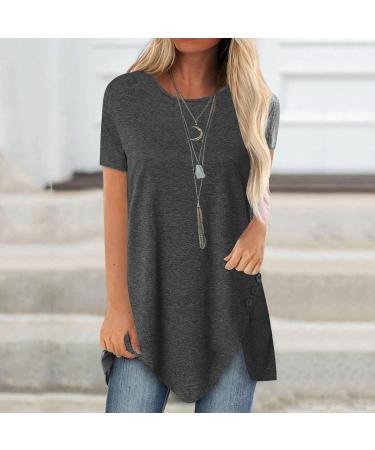 Ganfancp Women's Summer Short Sleeve Irregular Button Blouse Top in Gray- Plus Size 4X-Large - Buy Online on GoSupps.com