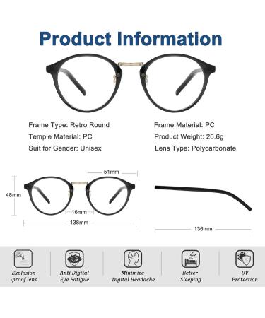 Cyxus Blue Light Filter Glasses for Women - Round Retro Frame Anti-Harmful Blue Light 8065 Black - Buy Online on GoSupps.com