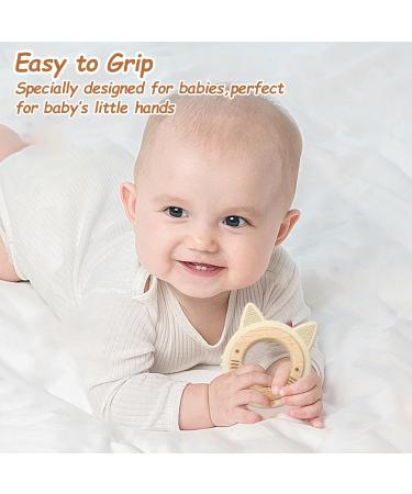 Natural Wood & Silicone Cat Bite Ring | Eco-Friendly Baby Toy - BPA Free Safe Gripping Toy Perfect Birth Gift - Buy Online on GoSupps.com