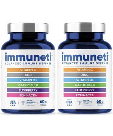 Immuneti - Advanced Immune Defense 6-in-1 Powerful Blend of Vitamin C Vitamin D3 Zinc Elderberries Garlic Bulb Echinacea - 2 Pack - Supports Overall Health