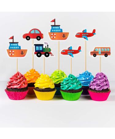 15 Pieces Transportation Cupcake Toppers Car Bus Train Plane Ship DIY Cupcake Toppers for Baby Shower Birthday Party Decorations - Buy Online on GoSupps.com
