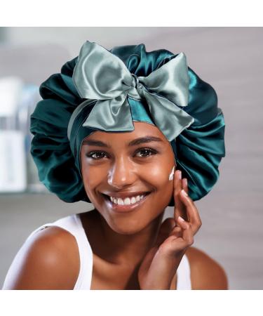 WEIPAO Silk Satin Bonnet - Reversible Double-Sided Sleep Cap for Curly Hair - DarkGreen+LightGray - Buy Online on GoSupps.com