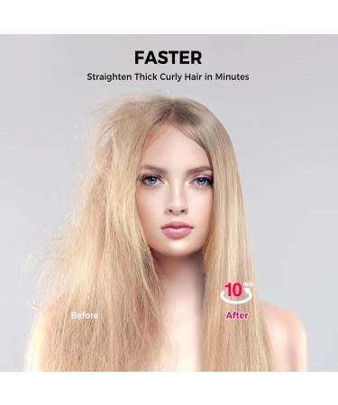 2 in 1 Hair Straightener Brush & Curler - Fast Heating Ceramic Comb Dual Voltage 5 Temp Settings for Global Travel - Buy Online on GoSupps.com