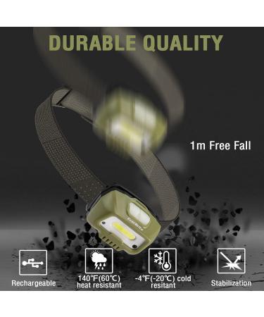 Everbrite LED Headlamp Rechargeable | IP44 350 Lumen Green Light with Red Mode | 4 Modes Movement Sensor Lightweight for Jogging Hiking Camping | Includes Micro USB Cable - Buy Online on GoSupps.com