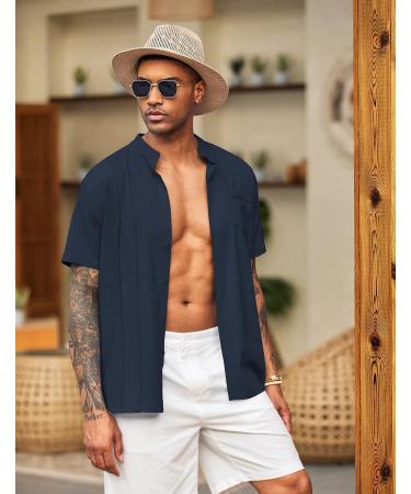 COOFANDY Men's Cuban Guayabera Shirt - Navy Blue, X-Large - Buy Online on GoSupps.com