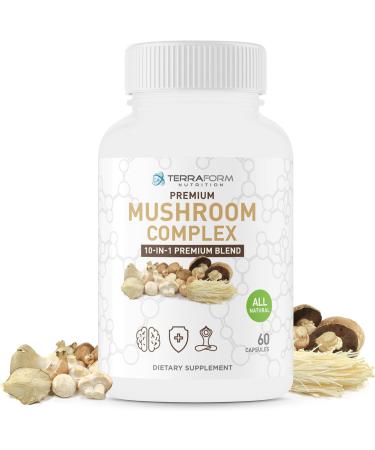 Premium Mushroom Complex - 10 Powerful Mushroom Supplement - Cordyceps Reishi Shiitake Lions Mane Maitake Turkey Tail Chaga Royal Sun White Button Black Fungus Mushroom - 60 Capsules - Buy Online on GoSupps.com
