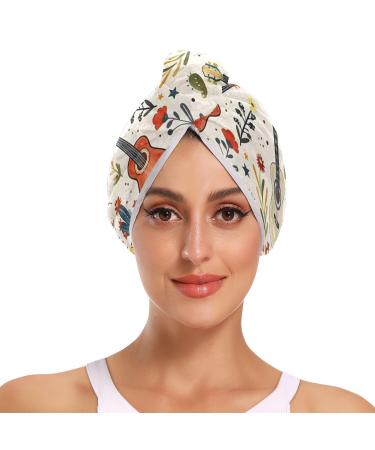 Cowboy Boot Hair Towel 2 Pack Super Absorbent Hair Drying Towel Quick Dry Hair Turbans Head Towel with Button Twisty Wrap for Women Girls