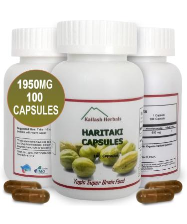 Kailash Herbals Organic Haritaki Capsules   2420MG - Improves Digestion - Detoxification & Rejuvenation   Maintains Regularity - Brain Function- 100 Capsules Terminalia chebula | Vegan  Non-GMO